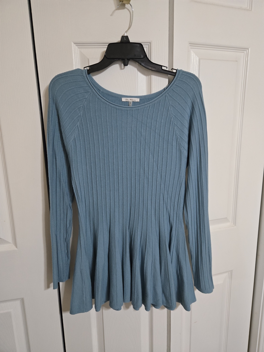 Milano Dusty Blue Ribbed Peplum Sweater Top - Milano